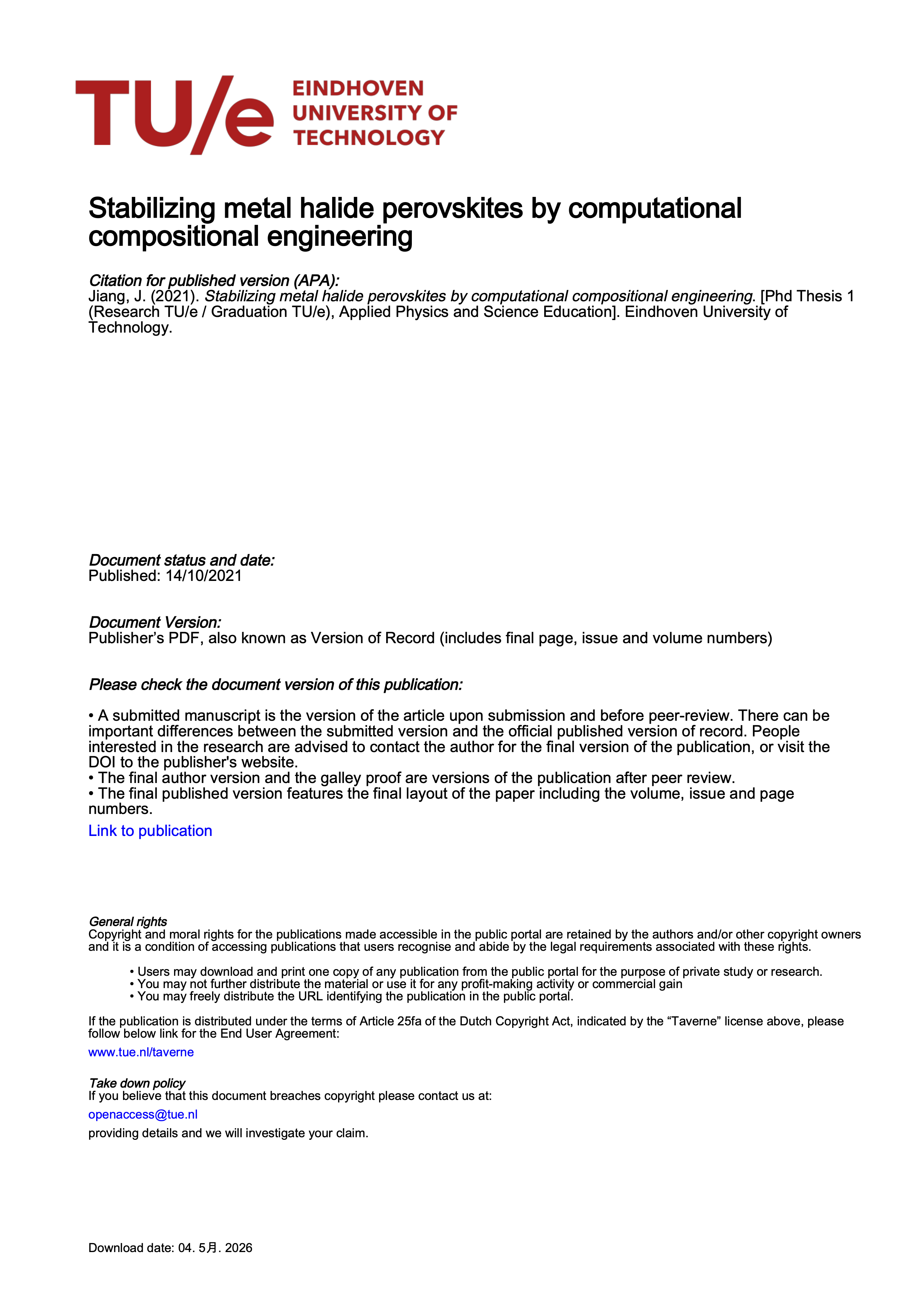 Publication thumbnail for Stabilizing metal halide perovskites by computational compositional engineering